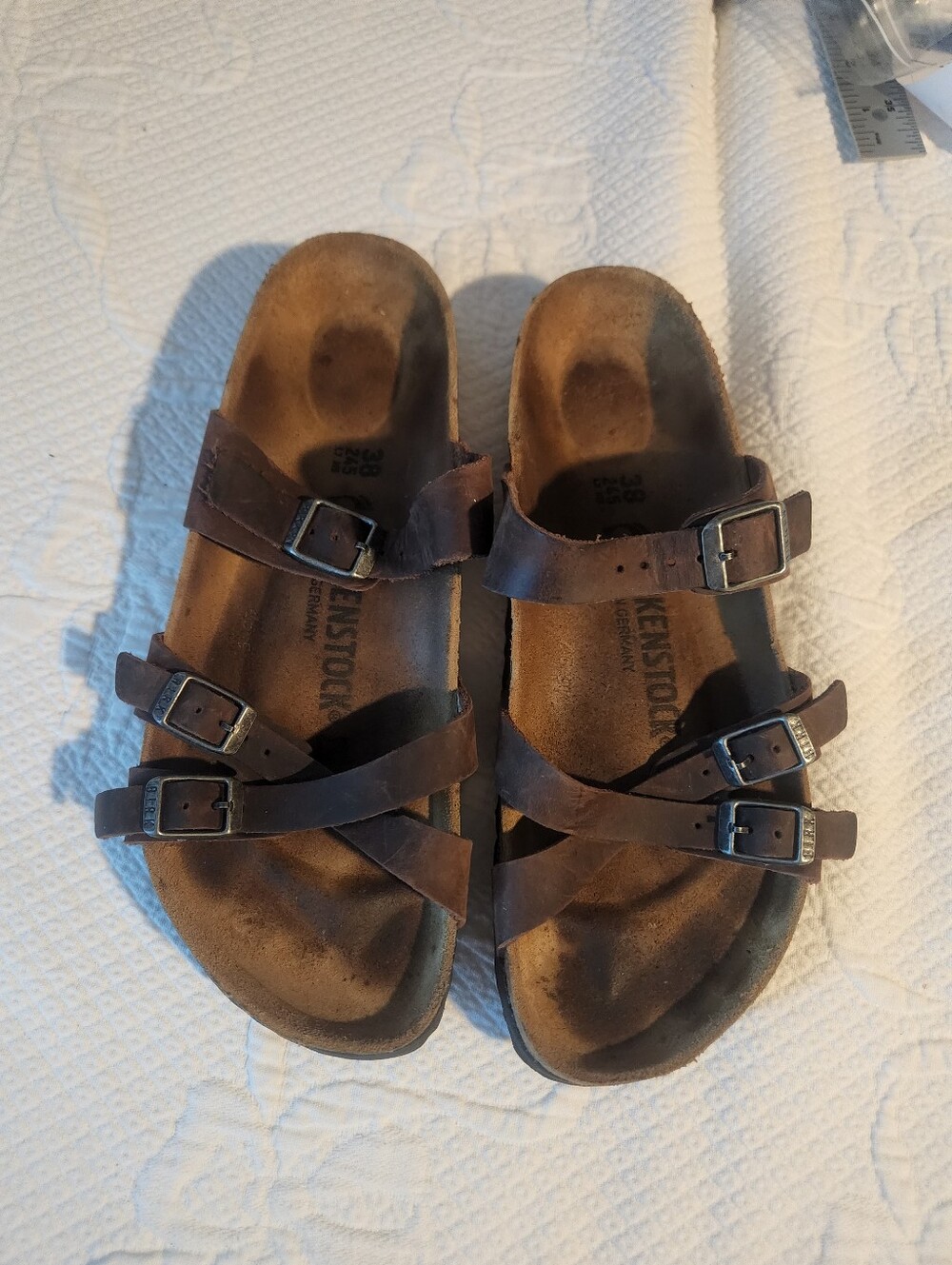 Birkenstock Brown Triple-Strap Leather Sandals for Women